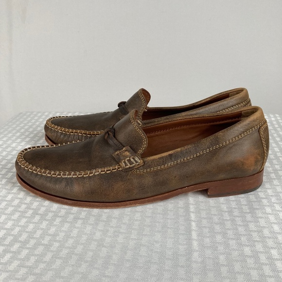 Trask Sawyer Brown Burnished Leather Loafer Knot Brown Handsewn Men's Size 11.5M - Picture 1 of 7